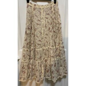 Gunnies 70s VTG boho floral tiered maxi/midi skirt hippie prairie cottagecore 7